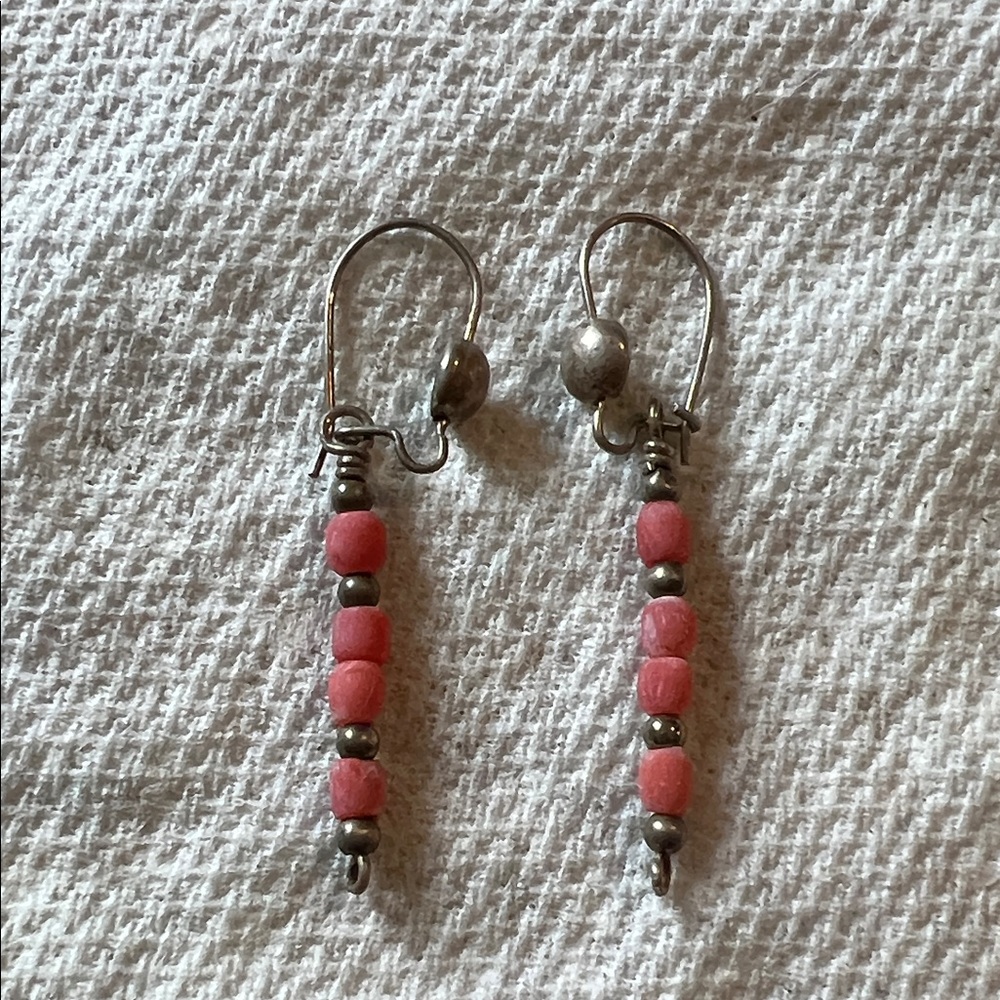 Vintage Native American Stamped Sterling & coral dangle earrings
